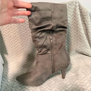 SHEIN Gray Slouchy Mid-Calf Pointed Toe Heeled Boots